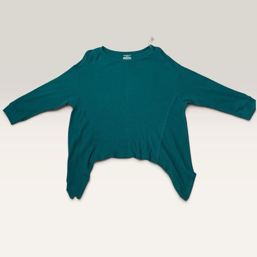 Westbound Teal Waffle Knit Asymmetrical Sharkbite Hem Long Sleeve Top 1X - Picture 3 of 8